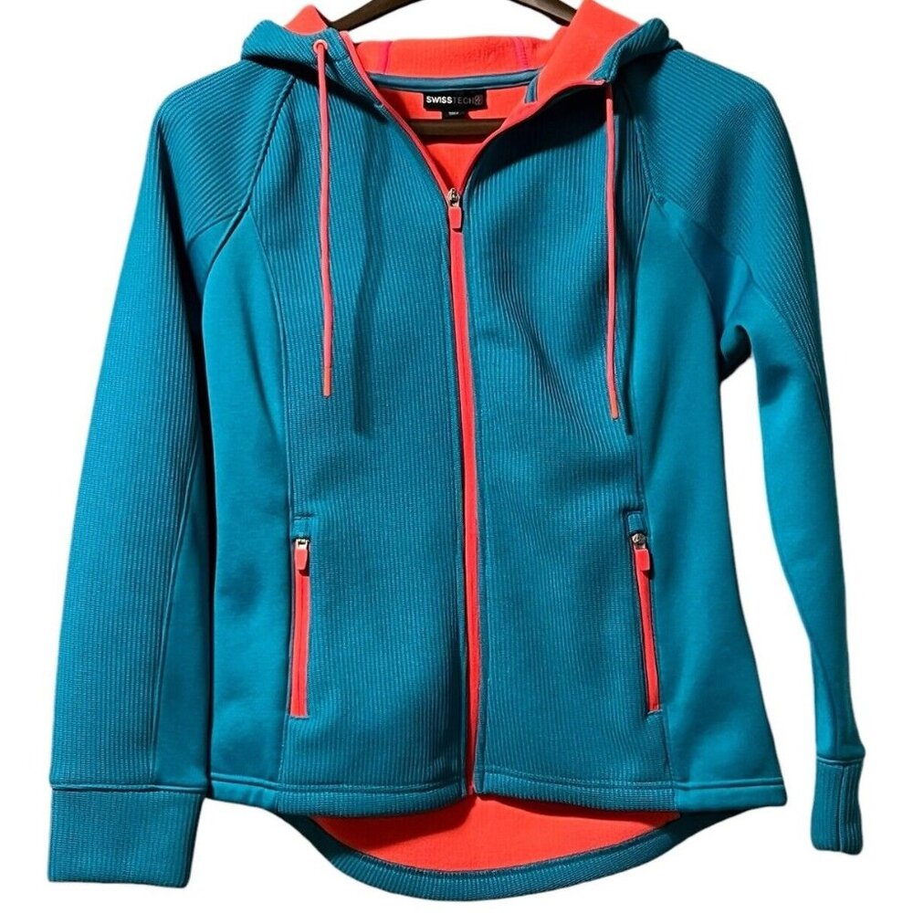 Swiss Tech Jacket Women's Measured Hooded Blue Full Zip Preppy Hiking Outdoor‎